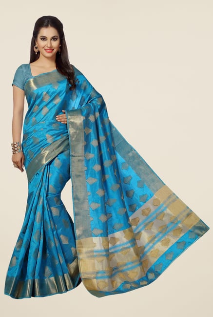 Ishin Blue Printed Tesar Silk Saree Ishin Blue Printed Tesar Silk Saree