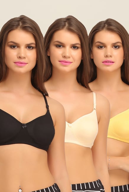 Clovia Black, Beige & Yellow Bra (Pack of 2) Clovia Black, Beige & Yellow Bra (Pack of 2)