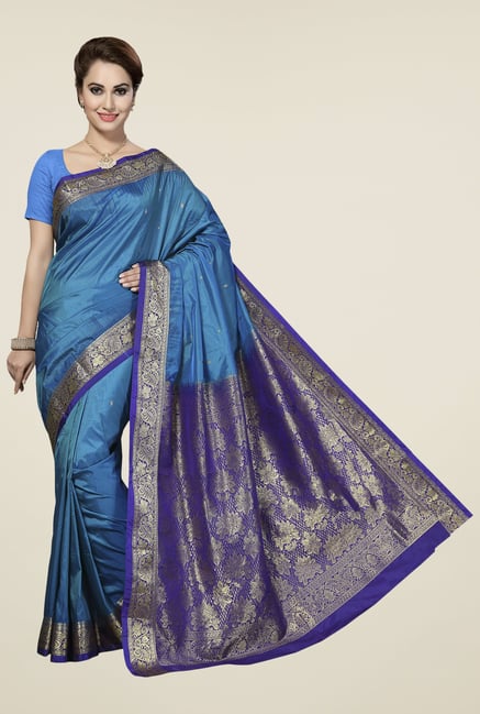 Ishin Blue Printed Art Silk Saree Ishin Blue Printed Art Silk Saree