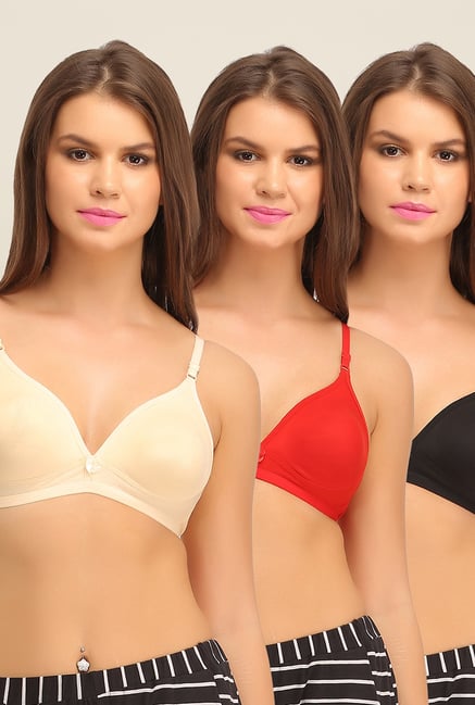 Clovia Beige, Red & Black Non Padded Bra (Pack of 3) Clovia Beige, Red & Black Non Padded Bra (Pack of 3)