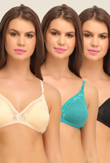 Clovia Beige, Turquoise & Black Non Padded Bra (Pack of 3) Clovia Beige, Turquoise & Black Non Padded Bra (Pack of 3)