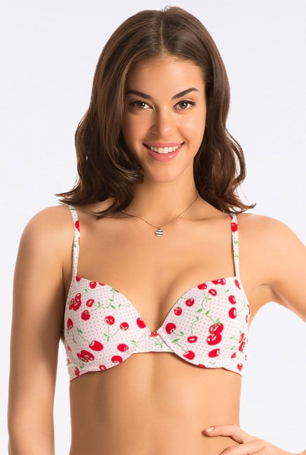 PrettySecrets White Cherry Print T Shirt Push Up Bra PrettySecrets White Cherry Print T Shirt Push Up Bra