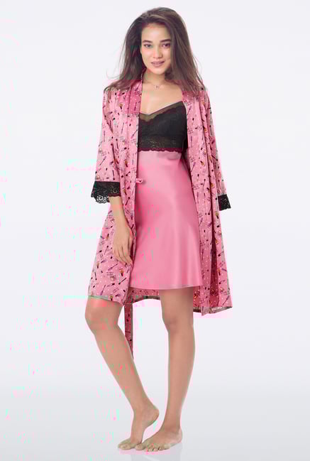 PrettySecrets Pink Printed Chamize & Robe PrettySecrets Pink Printed Chamize & Robe
