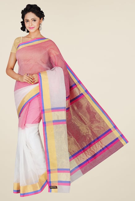 Pavecha's White & Red Banarasi Cotton Silk Saree Pavecha's White & Red Banarasi Cotton Silk Saree