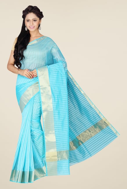 Pavecha's Turquoise Banarasi Cotton Silk Saree Pavecha's Turquoise Banarasi Cotton Silk Saree