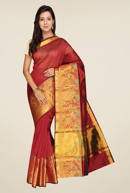 Pavecha's Maroon Banarasi Cotton Silk Saree Pavecha's Maroon Banarasi Cotton Silk Saree