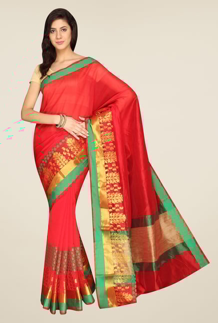 Pavecha's Red Banarasi Cotton Silk Saree Pavecha's Red Banarasi Cotton Silk Saree