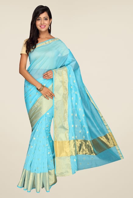 Pavecha's Turquoise Banarasi Cotton Silk Saree Pavecha's Turquoise Banarasi Cotton Silk Saree