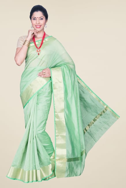 Pavecha's Green Banarasi Cotton Silk Saree Pavecha's Green Banarasi Cotton Silk Saree