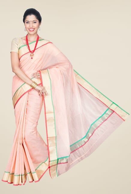 Pavecha's Peach Banarasi Cotton Silk Saree Pavecha's Peach Banarasi Cotton Silk Saree
