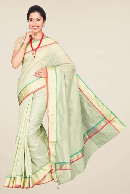Pavecha's Green Banarasi Cotton Silk Saree Pavecha's Green Banarasi Cotton Silk Saree