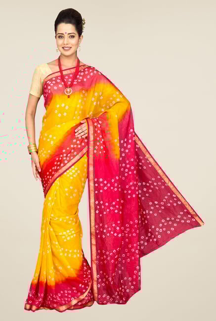 Pavecha's Yellow & Red Chiffon Saree Pavecha's Yellow & Red Chiffon Saree