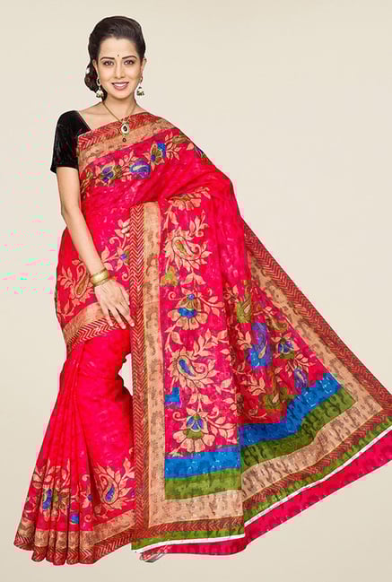 Pavecha's Red Mangalagiri Brasso Net Fashion Saree Pavecha's Red Mangalagiri Brasso Net Fashion Saree