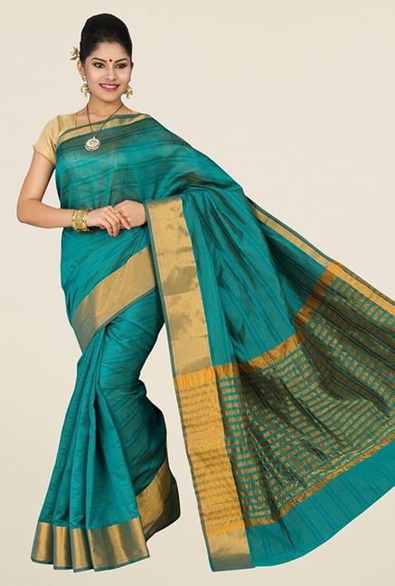 Pavecha's Teal Banarasi Cotton Silk Saree Pavecha's Teal Banarasi Cotton Silk Saree