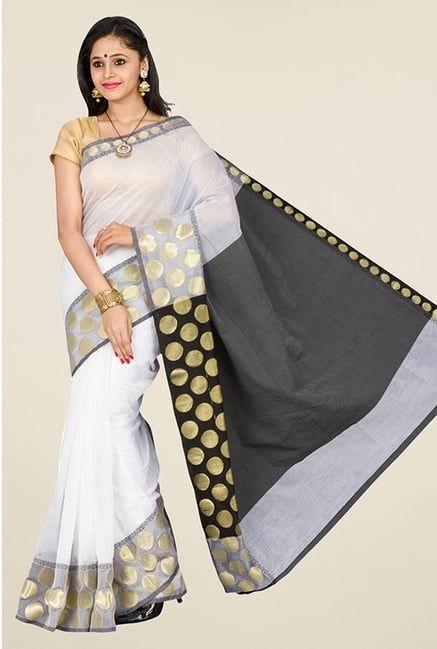 Pavecha's White Banarasi Cotton Silk Saree Pavecha's White Banarasi Cotton Silk Saree