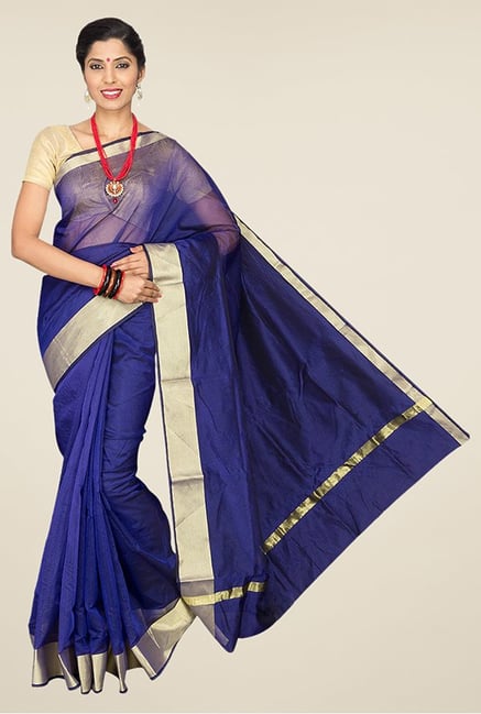 Pavecha's Blue Banarasi Cotton Silk Saree Pavecha's Blue Banarasi Cotton Silk Saree