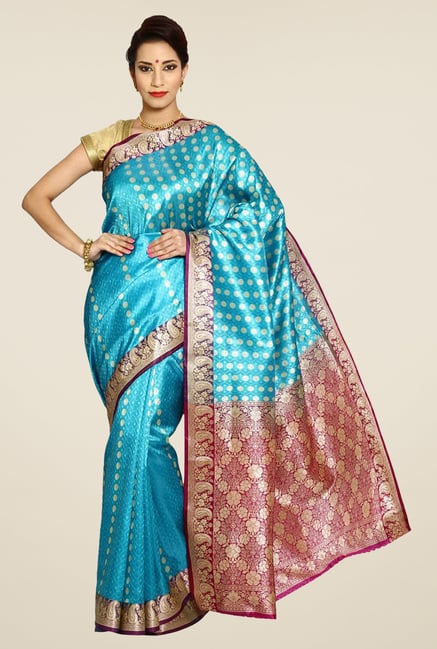 Pavecha's Blue Banarasi Cotton Silk Printed Saree Pavecha's Blue Banarasi Cotton Silk Printed Saree