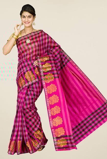 Pavecha's Pink & Black Banarasi Cotton Silk Saree Pavecha's Pink & Black Banarasi Cotton Silk Saree