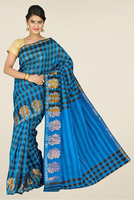 Pavecha's Blue & Black Banarasi Cotton Silk Saree Pavecha's Blue & Black Banarasi Cotton Silk Saree