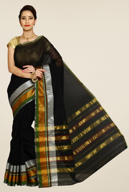 Pavecha's Black Mangalagiri Cotton Solid Saree Pavecha's Black Mangalagiri Cotton Solid Saree