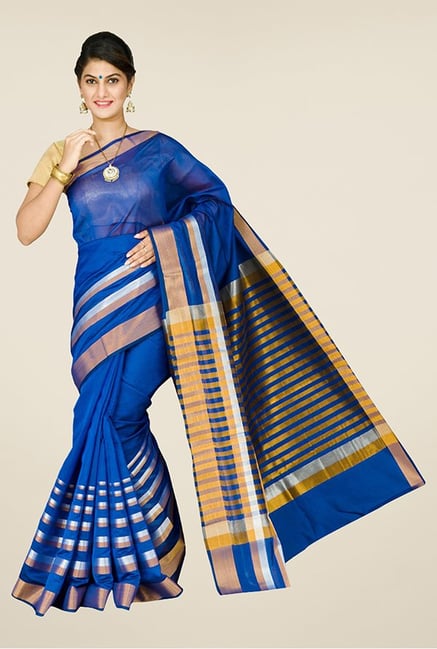 Pavecha's Blue Banarasi Cotton Silk Saree Pavecha's Blue Banarasi Cotton Silk Saree