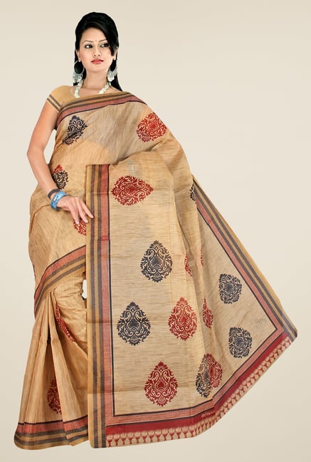 Pavecha's Beige Mangalagiri Cotton Polyblend Saree Pavecha's Beige Mangalagiri Cotton Polyblend Saree