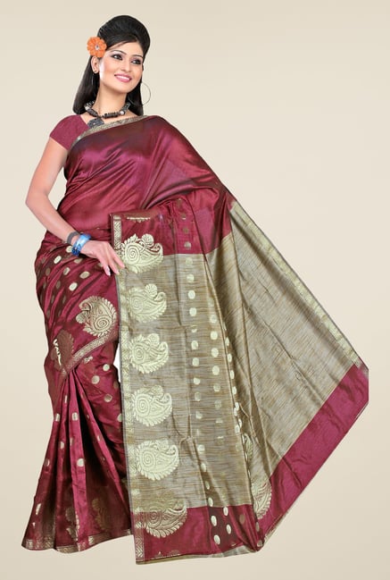 Pavecha's Maroon Banarasi Cotton Silk Saree Pavecha's Maroon Banarasi Cotton Silk Saree