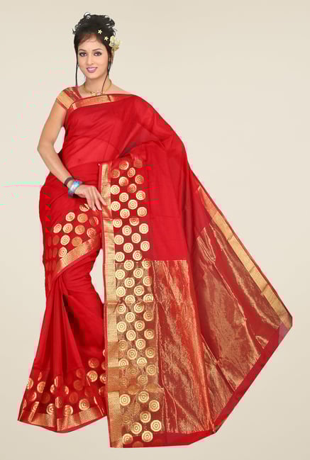 Pavecha's Red Kota Cotton Silk Saree Pavecha's Red Kota Cotton Silk Saree