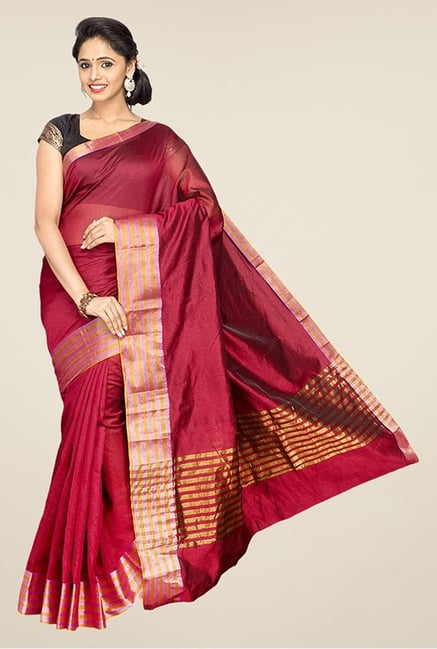 Pavecha's Maroon Banarasi Cotton Silk Saree Pavecha's Maroon Banarasi Cotton Silk Saree