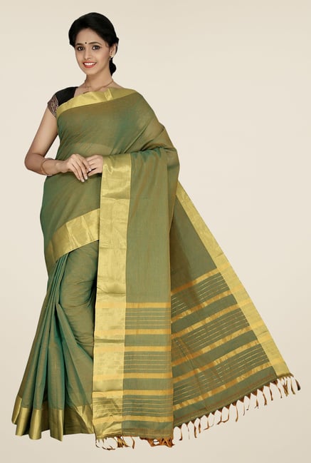 Pavecha's Olive Mangalagiri Cotton Solid Saree Pavecha's Olive Mangalagiri Cotton Solid Saree