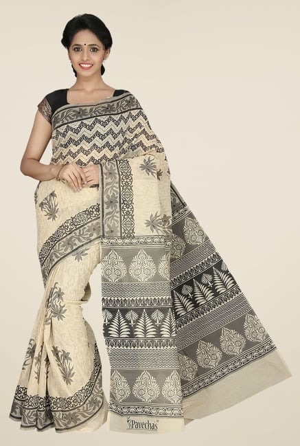Pavecha's Beige Gadwal Cotton Printed Saree Pavecha's Beige Gadwal Cotton Printed Saree