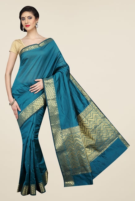 Pavecha's Teal Banarasi Cotton Silk Saree Pavecha's Teal Banarasi Cotton Silk Saree