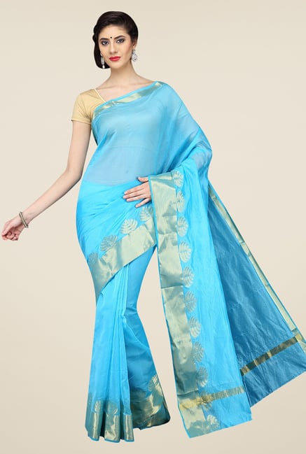 Pavecha's Turquoise Banarasi Cotton Silk Saree Pavecha's Turquoise Banarasi Cotton Silk Saree