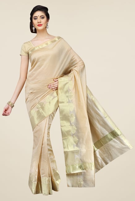 Pavecha's Beige Banarasi Cotton Silk Saree Pavecha's Beige Banarasi Cotton Silk Saree