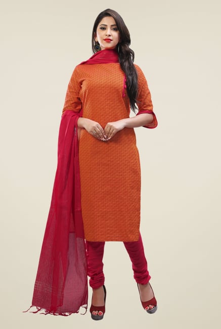 Touch Trends Orange & Red Printed Dress Material Touch Trends Orange & Red Printed Dress Material