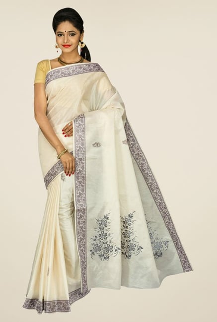 Pavecha's Beige Mangalagiri Cotton Polyblend Saree Pavecha's Beige Mangalagiri Cotton Polyblend Saree