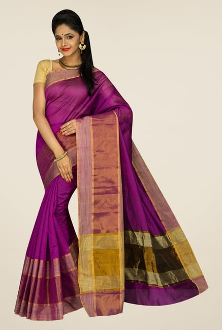 Pavecha's Purple Banarasi Cotton Silk Saree Pavecha's Purple Banarasi Cotton Silk Saree