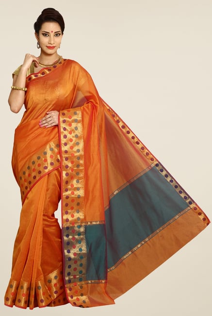 Pavecha's Orange Banarasi Cotton Silk Saree Pavecha's Orange Banarasi Cotton Silk Saree