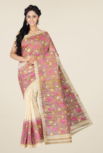 Pavecha's Beige & Pink Mangalagiri Jute Saree Pavecha's Beige & Pink Mangalagiri Jute Saree