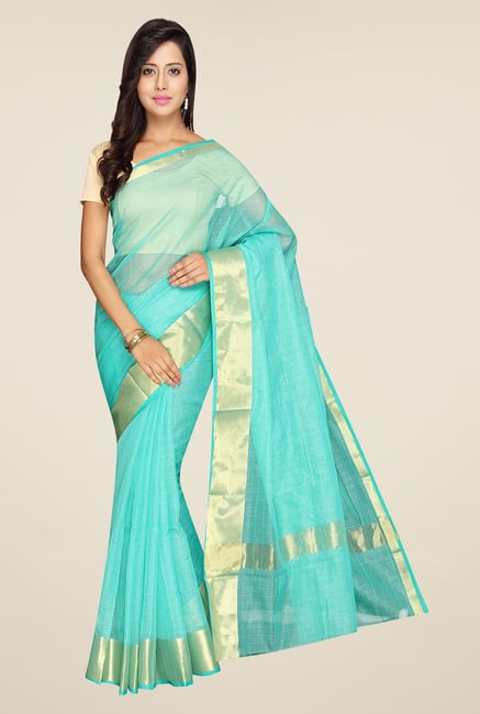 Pavecha's Turquoise Banarasi Cotton Silk Saree Pavecha's Turquoise Banarasi Cotton Silk Saree