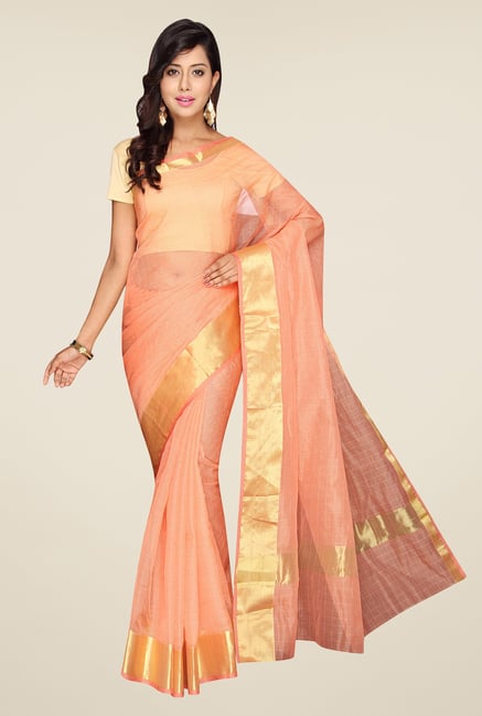 Pavecha's Peach Banarasi Cotton Silk Saree Pavecha's Peach Banarasi Cotton Silk Saree