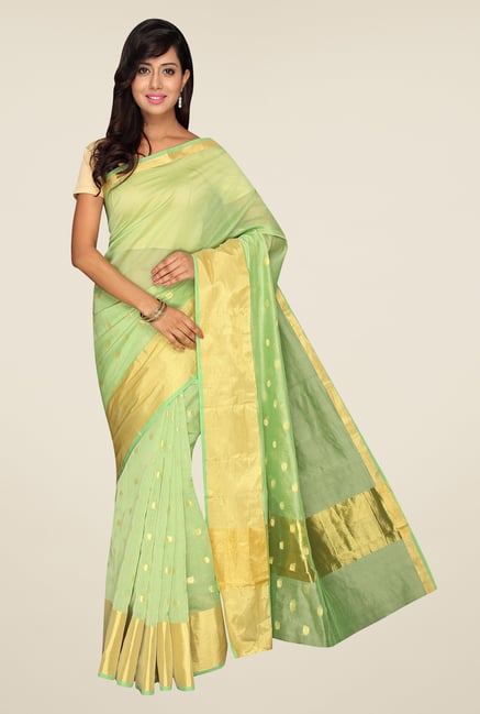 Pavecha's Green Banarasi Cotton Silk Saree Pavecha's Green Banarasi Cotton Silk Saree