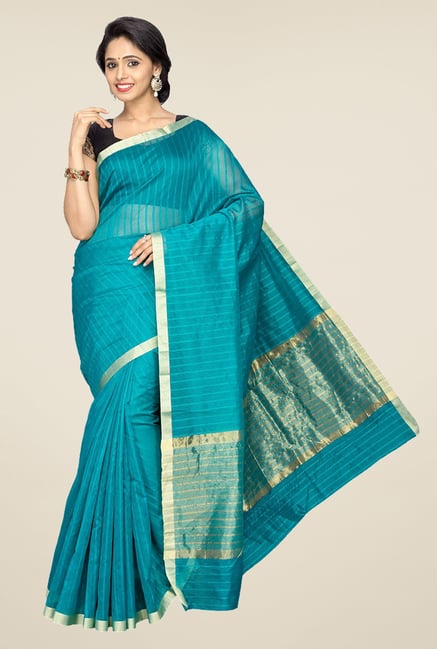 Pavecha's Teal Banarasi Cotton Silk Saree Pavecha's Teal Banarasi Cotton Silk Saree
