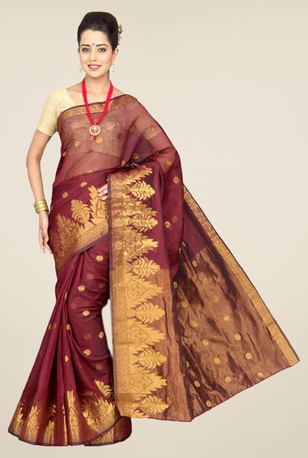Pavecha's Maroon Banarasi Cotton Silk Zari Saree Pavecha's Maroon Banarasi Cotton Silk Zari Saree