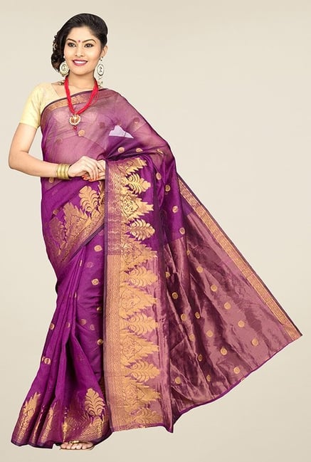 Pavecha's Purple Banarasi Cotton Silk Zari Saree Pavecha's Purple Banarasi Cotton Silk Zari Saree