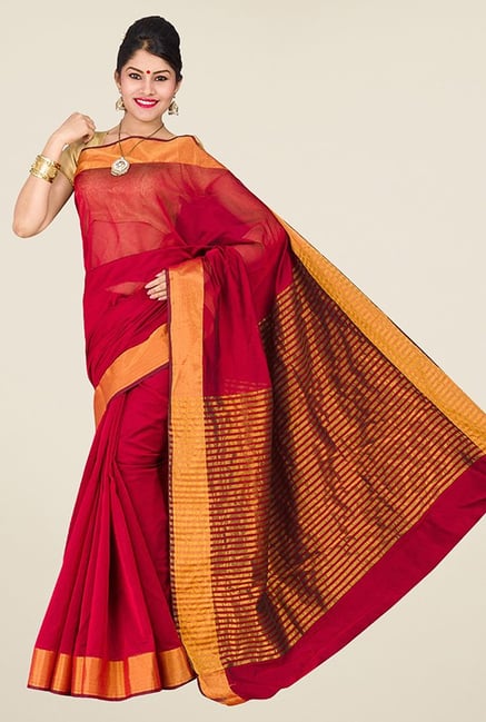 Pavecha's Maroon Banarasi Cotton Silk Saree Pavecha's Maroon Banarasi Cotton Silk Saree