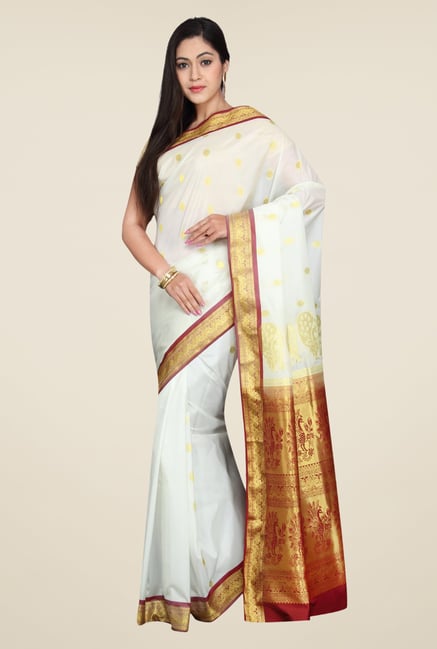 Pavecha's White Kanjivaram Silk Saree Pavecha's White Kanjivaram Silk Saree