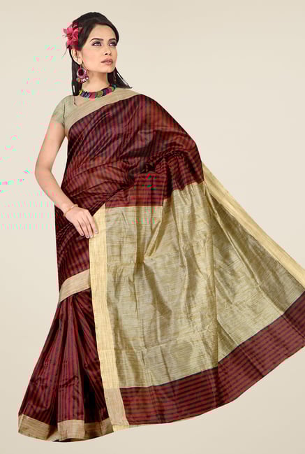 Pavecha's Maroon & Beige Banarasi Cotton Silk Saree Pavecha's Maroon & Beige Banarasi Cotton Silk Saree