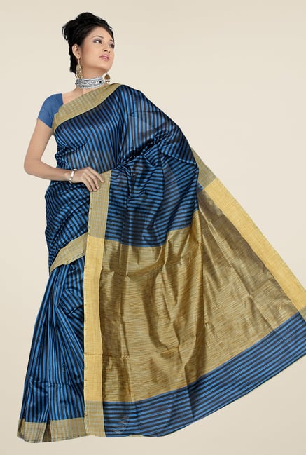 Pavecha's Blue & Beige Banarasi Cotton Silk Saree Pavecha's Blue & Beige Banarasi Cotton Silk Saree