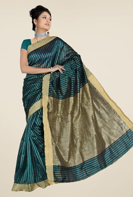 Pavecha's Teal & Beige Banarasi Cotton Silk Saree Pavecha's Teal & Beige Banarasi Cotton Silk Saree